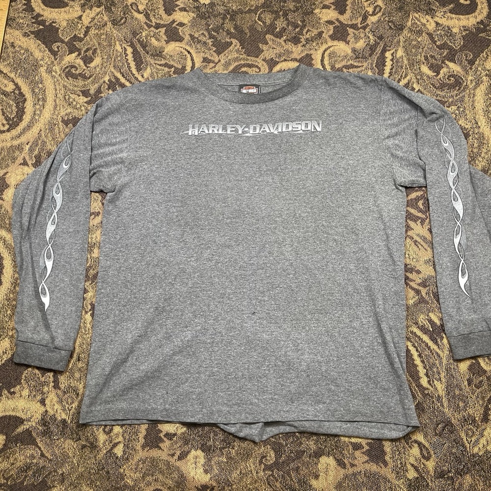 Vtg Y2K Large Harley Davidson Gray Flames Long Sleeve T Shirt Mens Size Large